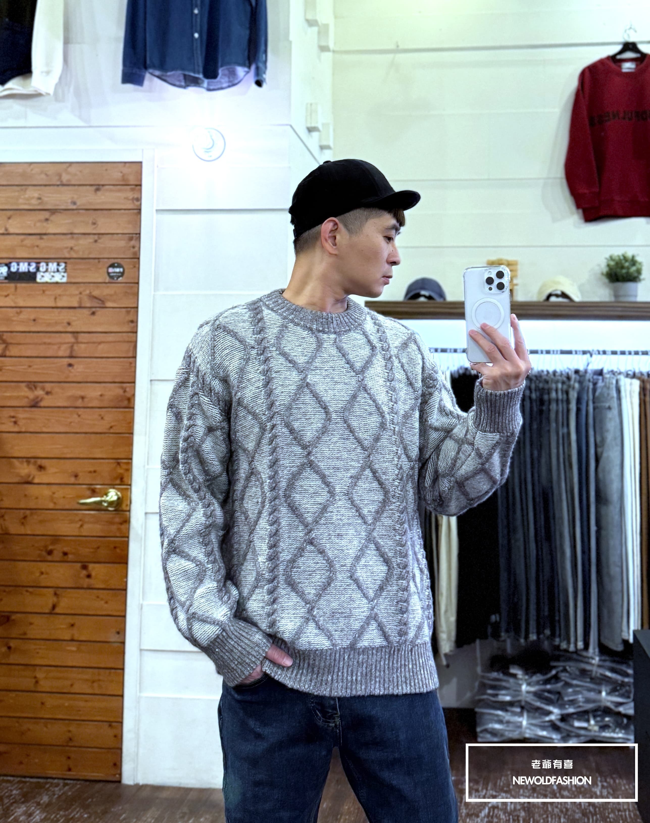 『新款上市』重磅對比撞色麻花針織毛衣(NOF25102535)-灰