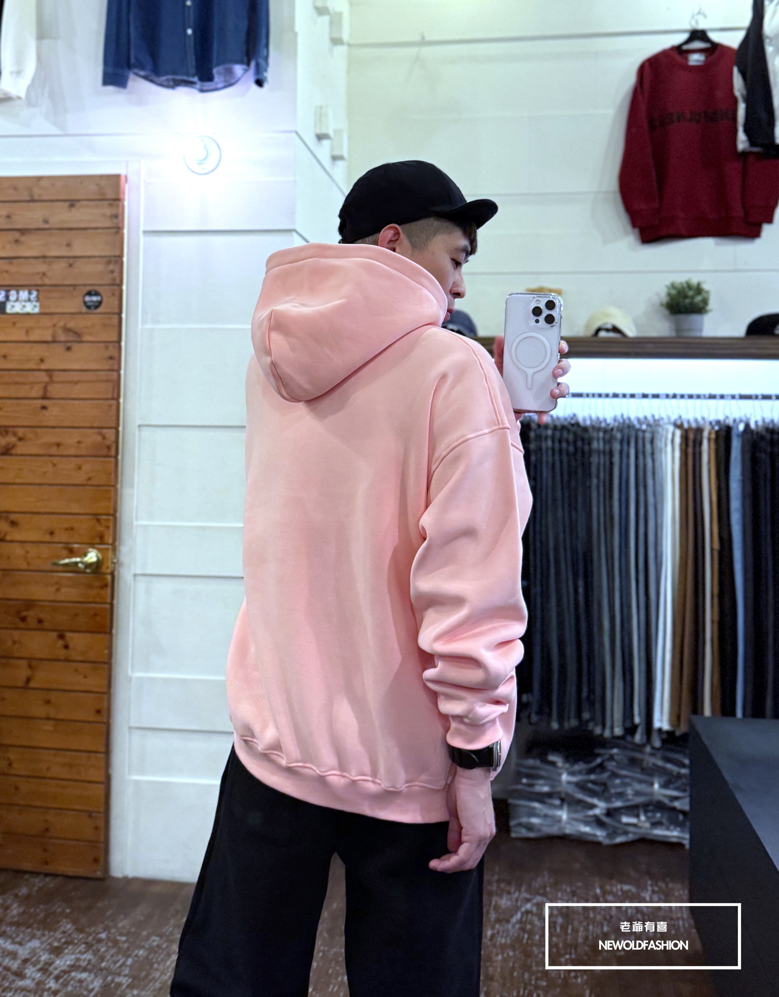 『新品上市』重磅經典純色素面刷毛帽T(NOF25102406)-粉