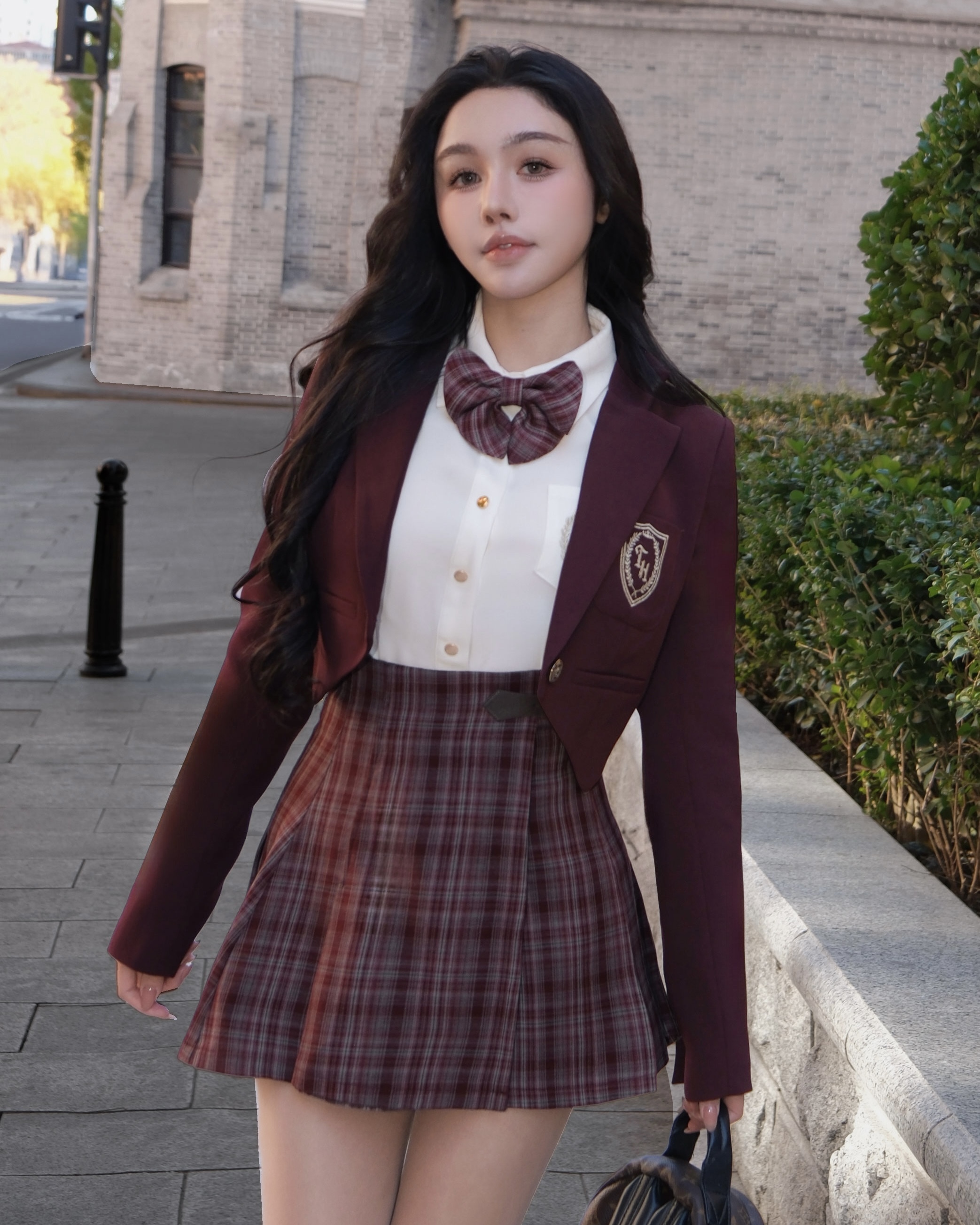 訂製-學院風刺繡西裝短外套