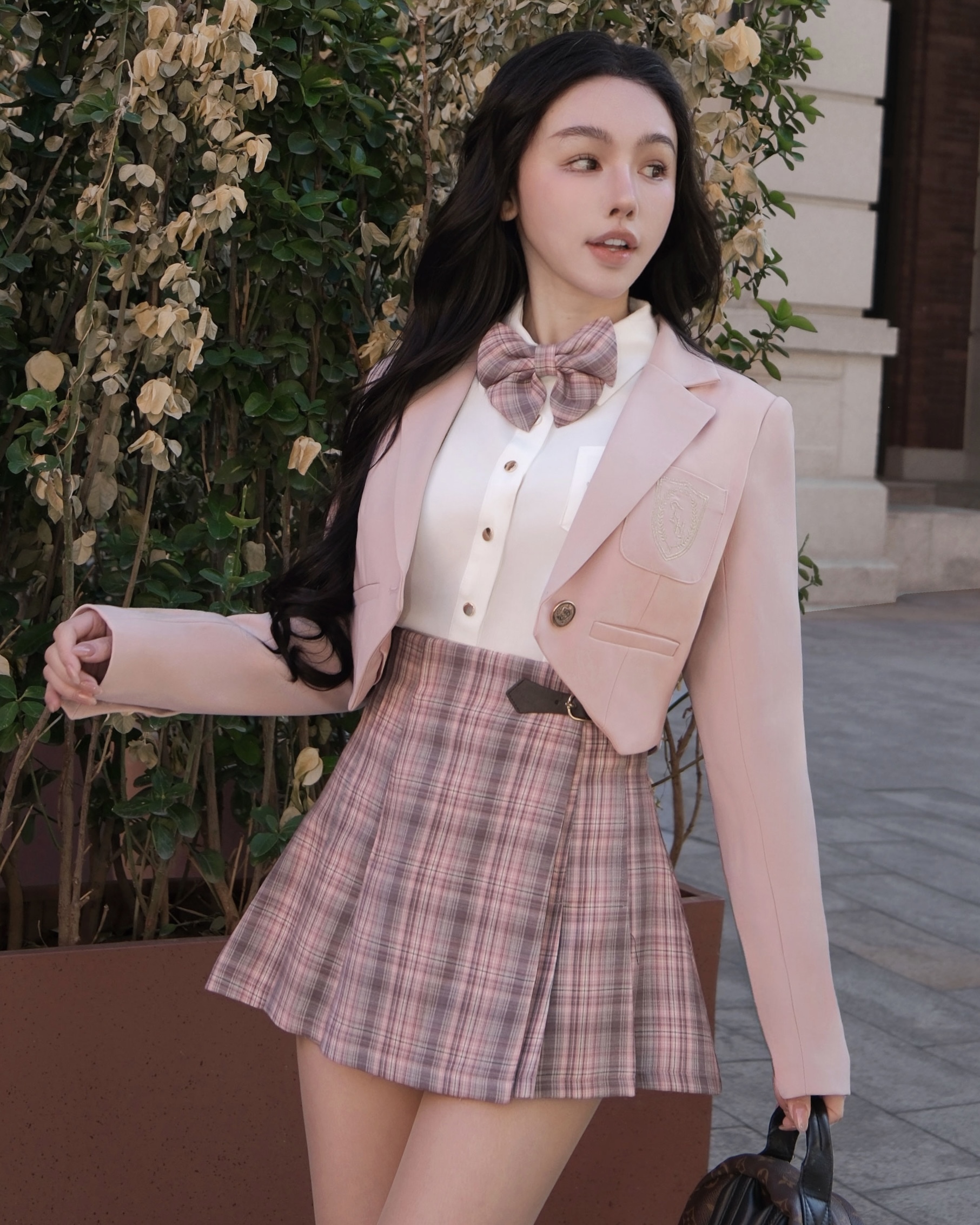 訂製-學院風刺繡西裝短外套