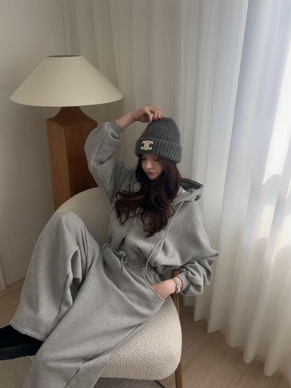 內刷絨連帽外套+休閒褲SET