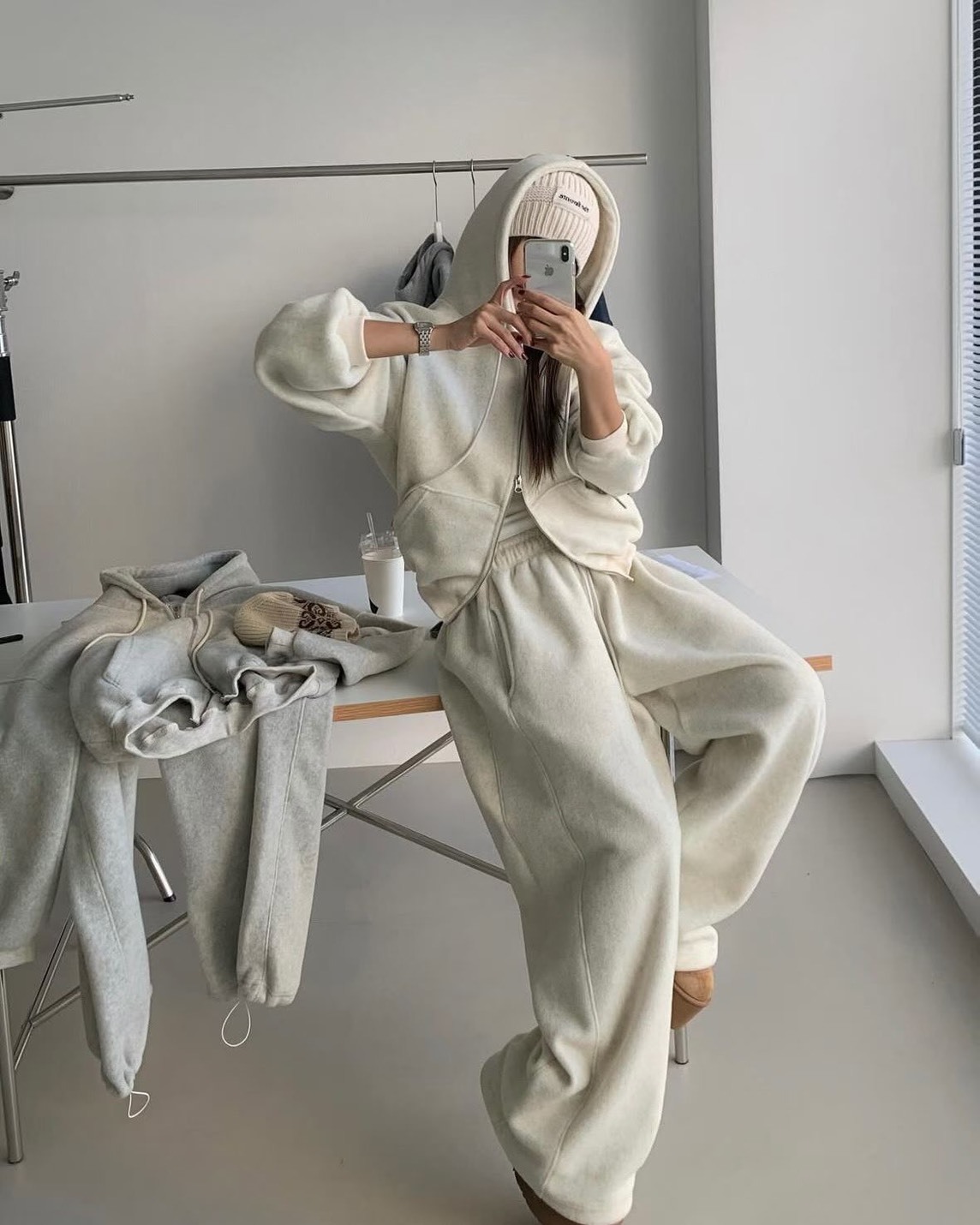 軟絨毛連帽外套  長褲(分售)