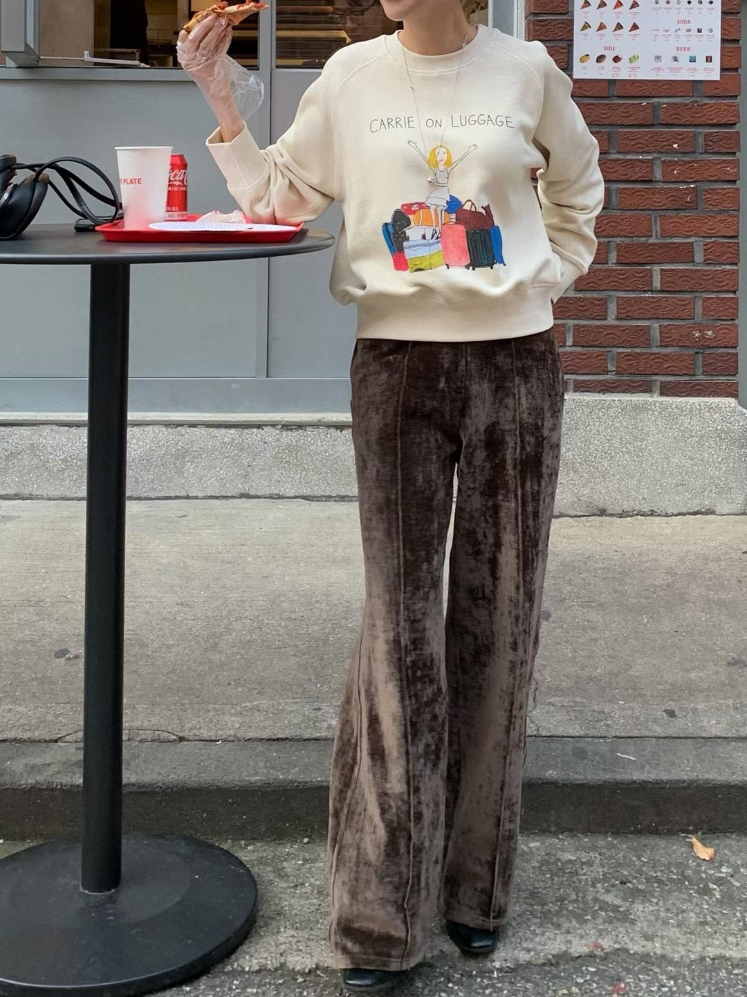 絲絨直筒光澤長褲