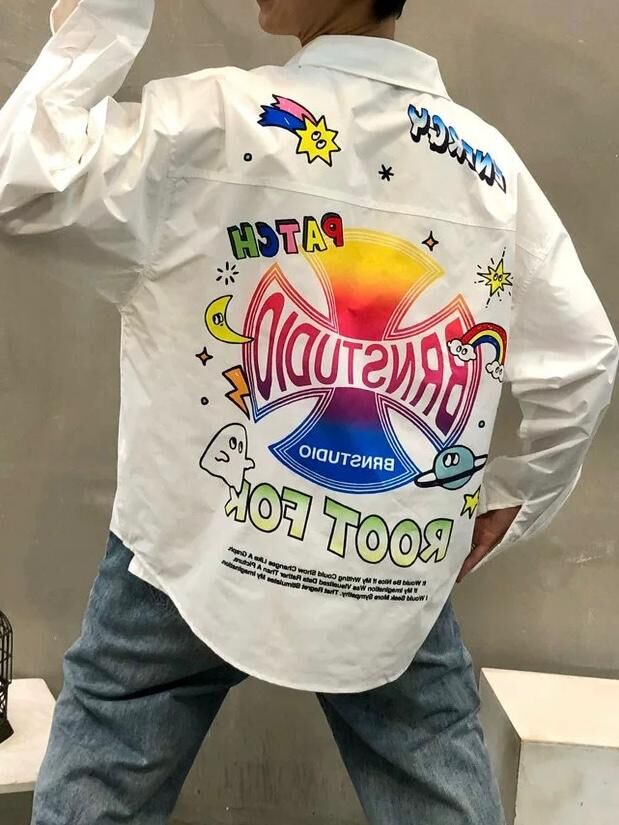 英文字圖案長袖恤衫 BARON-214S