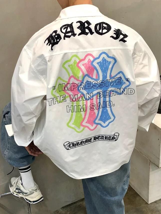 英文字圖案長袖恤衫 BARON-212S