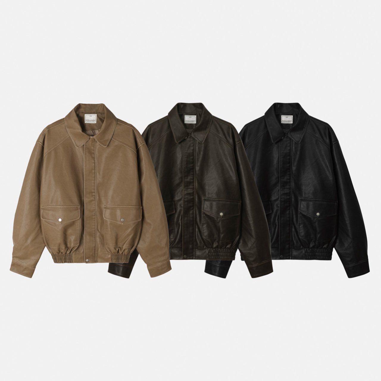 反領拉鍊合成皮褸 JK2574