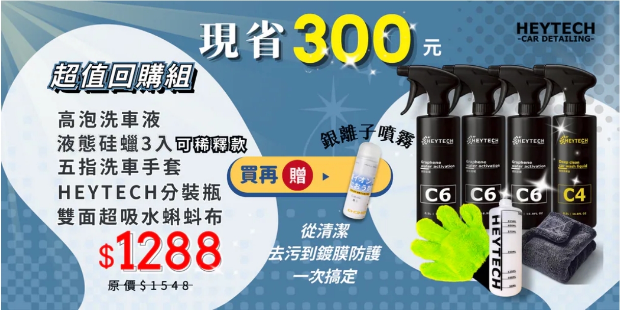 HEYTECH 黑炭洗美｜專業汽車鍍膜劑, 洗車藥水, DIY洗車用品首選｜液態硅蠟・長效撥水抗汙