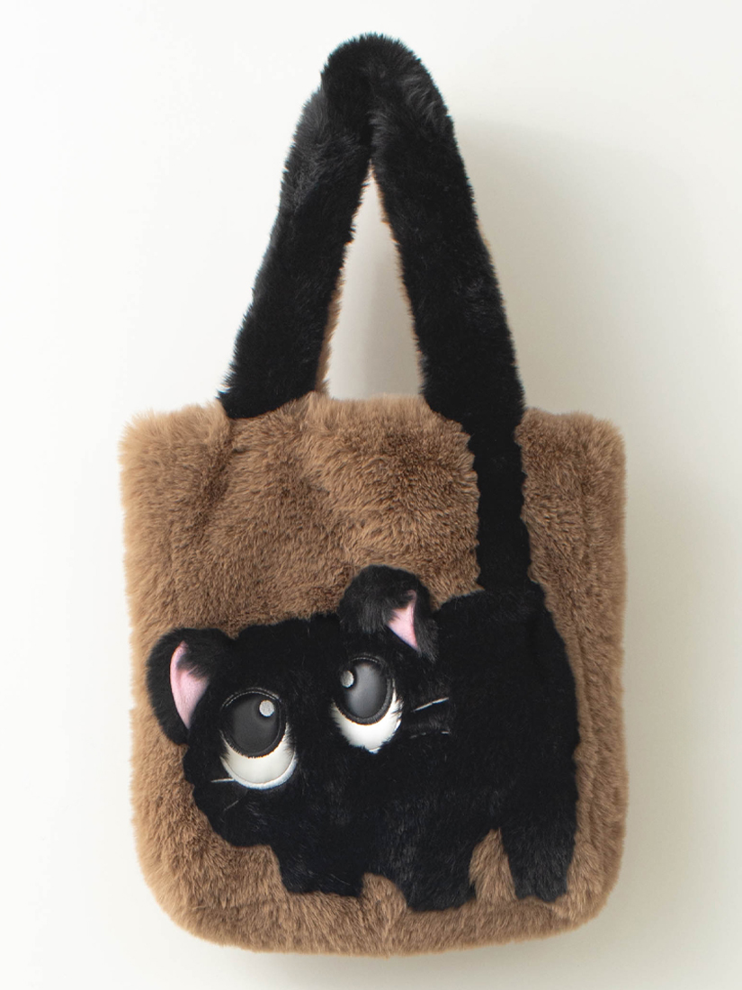 可可黑貓毛絨手提肩背包
