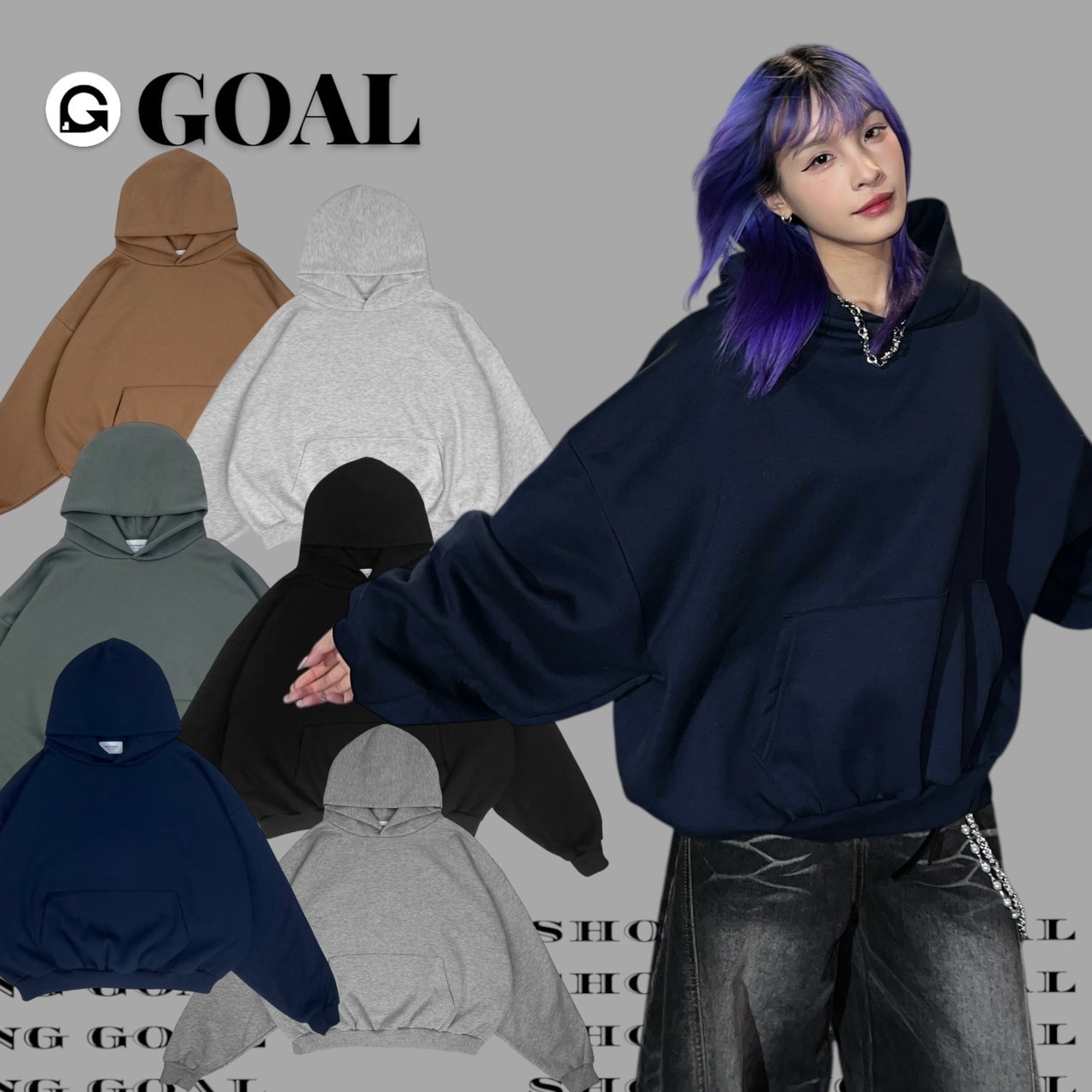 (GOAL) +8228 素色 厚磅 寬短設計 短絨毛 帽T 純色百搭 BLM 8822