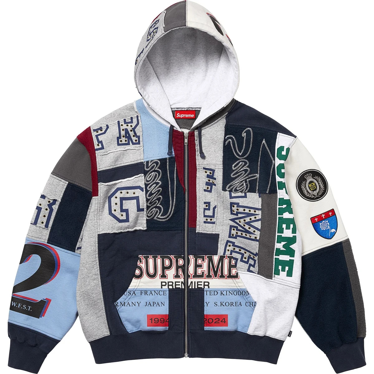 【代購】Supreme Patchwork Zip Up Hooded Sweatshirt SS25 SUP-SS25-079