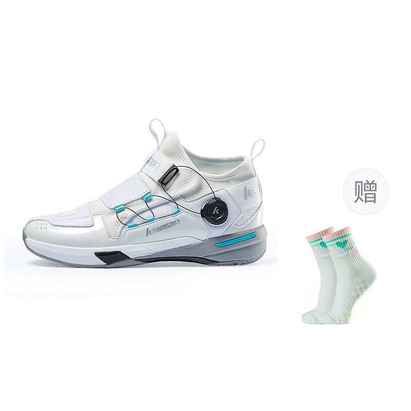 【代購】Kawasaki Traverse 2.0 Cushioning Wear Resistant Mid Top Badminton Shoes Unisex Gray Cyan Blue K2B20-A3311-2