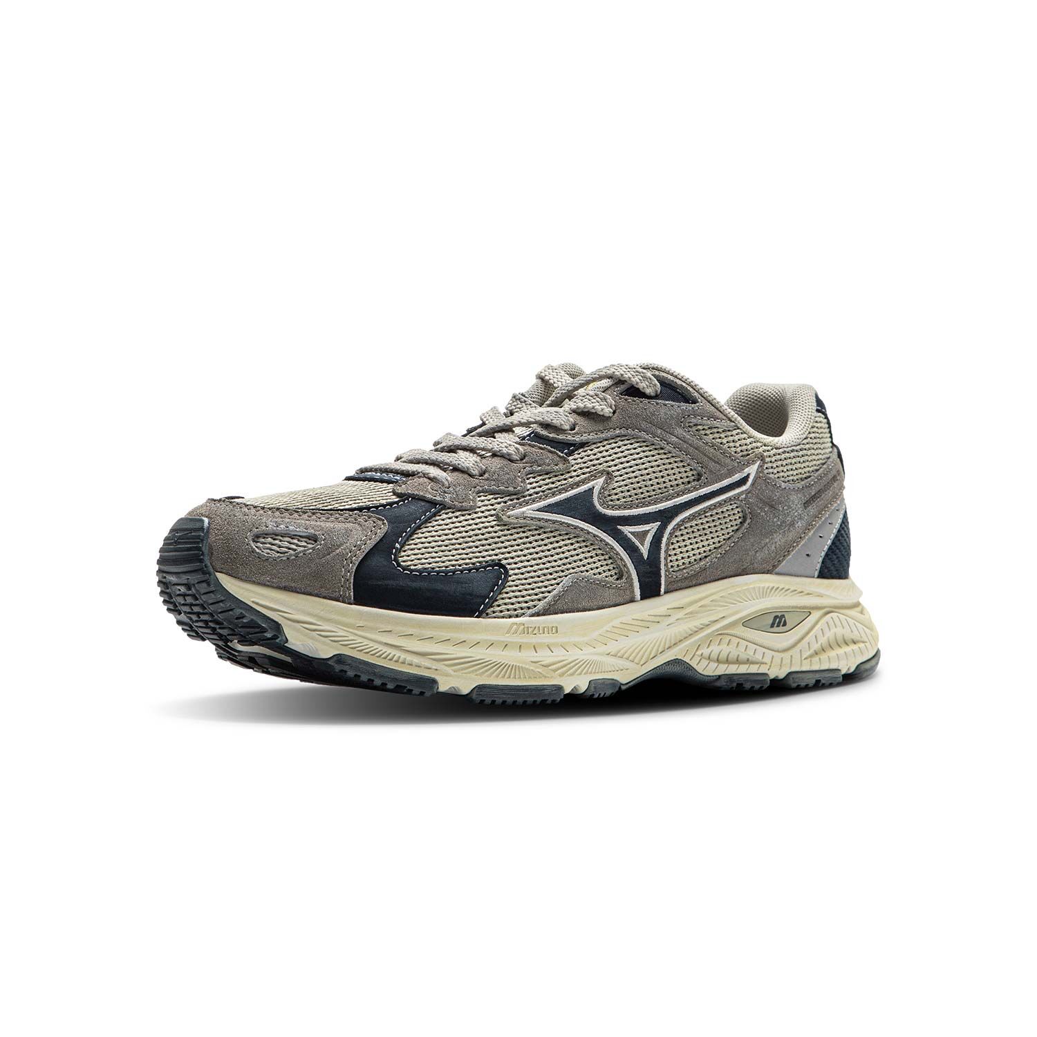 【代購】Mizuno Racer S Slip Resistant And Breathable Low Top Running Shoes Unisex Stone Gray Navy Blue D1GH223527