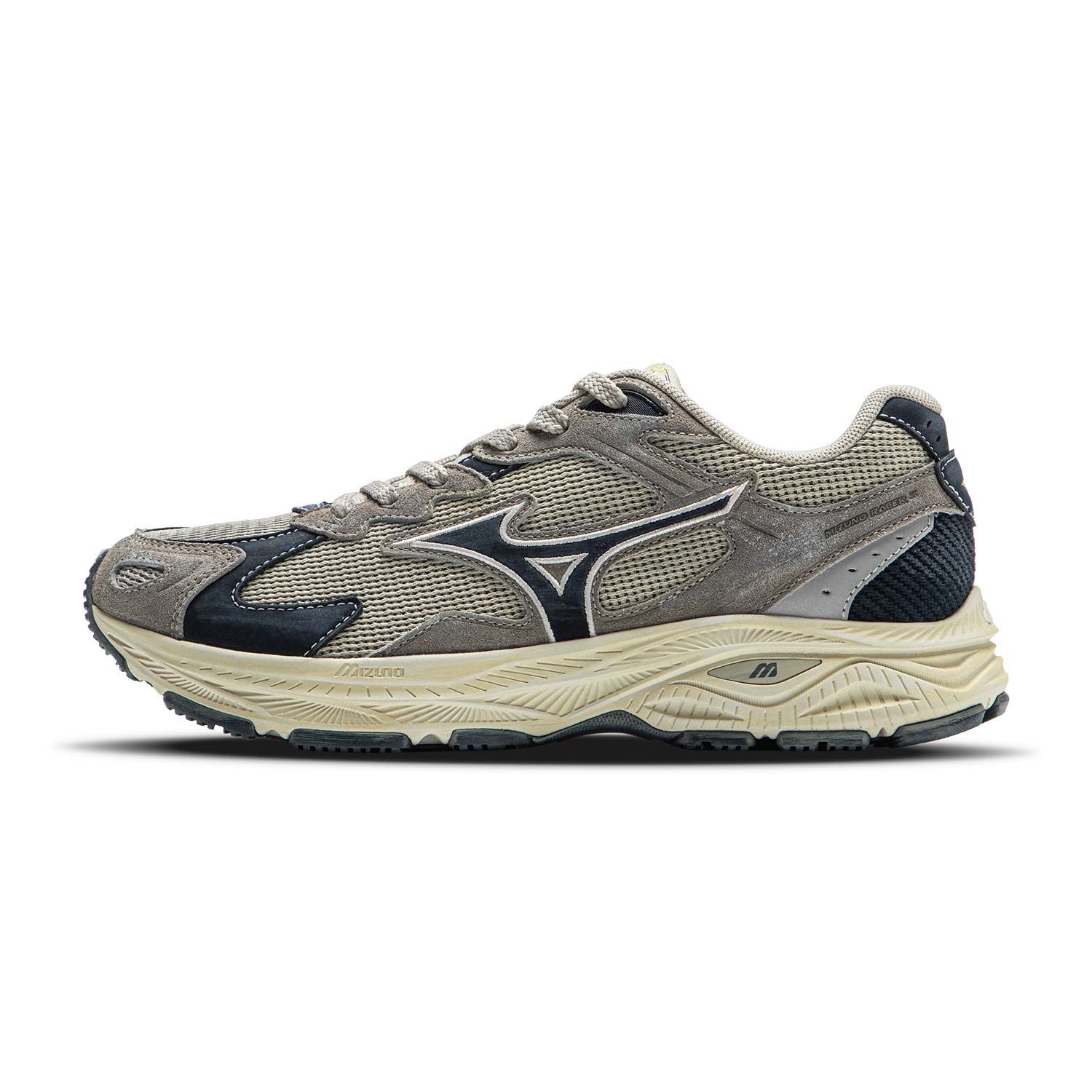 【代購】Mizuno Racer S Slip Resistant And Breathable Low Top Running Shoes Unisex Stone Gray Navy Blue D1GH223527