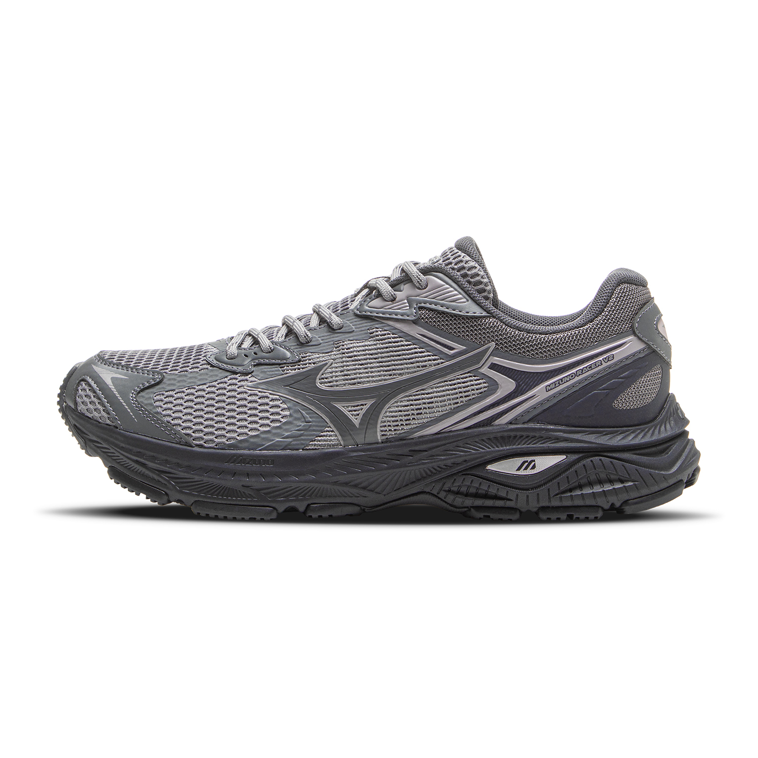 【代購】Mizuno RACER V2 Slip Resistant, Abrasion Resistant, Breathable Low top Sprint Running Shoes Unisex Carbon Gray D1GH250603