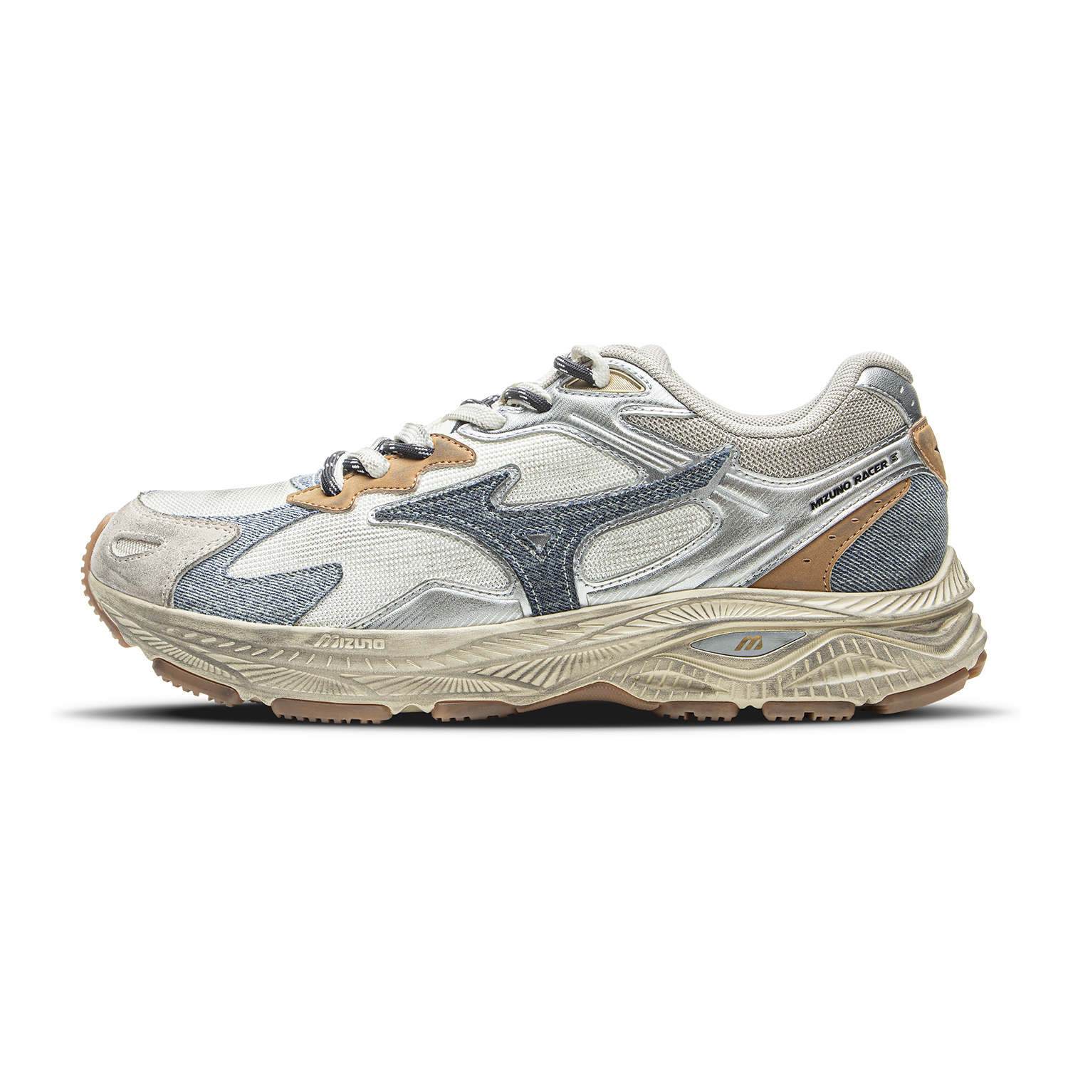 【代購】Mizuno Racer S Cushioning, Abrasion Resistant, And Resilient Properties Low top Running Shoes Unisex Silver Brown D1GH253501