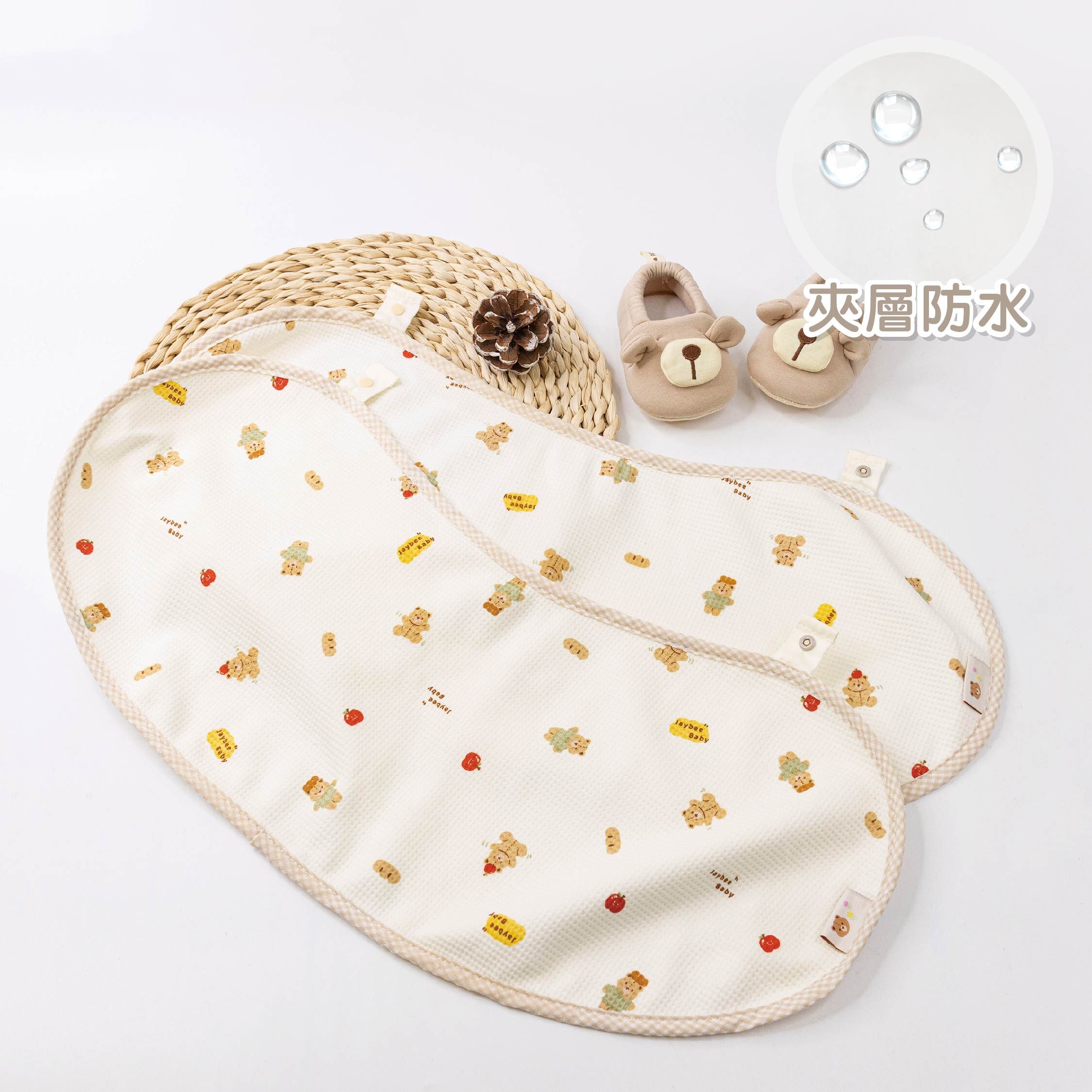 【JB0537】MIT原創蘋安小熊多用防水拍嗝巾(兩入一組)