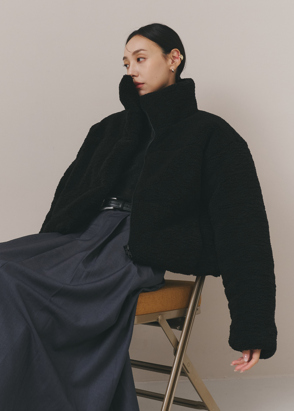 立領毛絨鋪棉外套