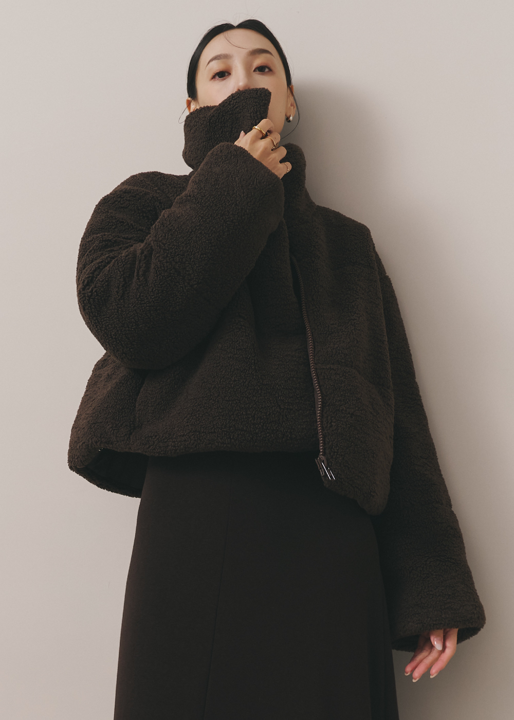 立領毛絨鋪棉外套