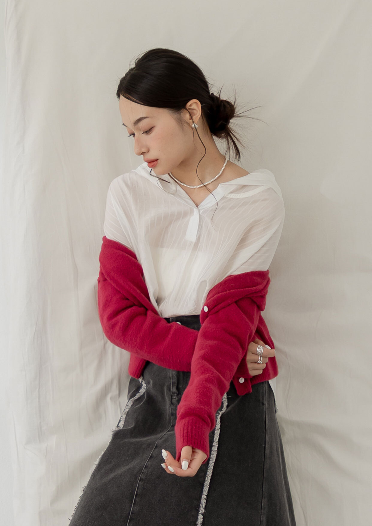 透膚連帽下綁帶上衣