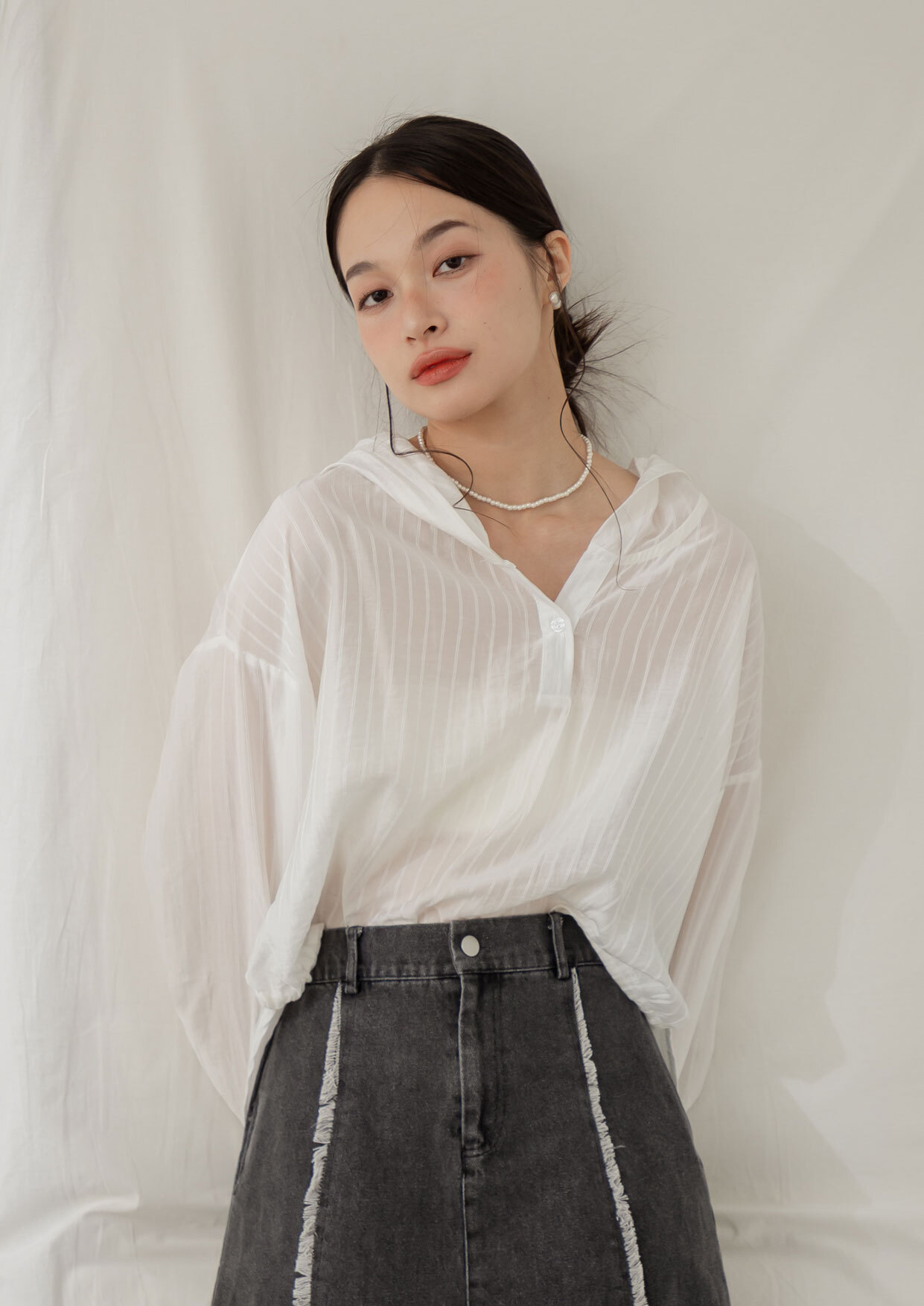 透膚連帽下綁帶上衣