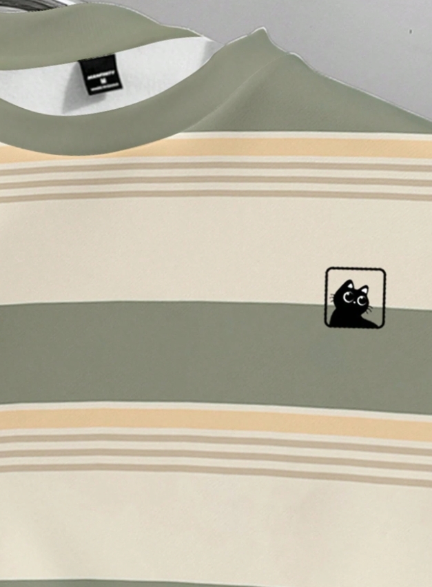 KADMAX大尺碼-秋冬長袖可愛貓咪線條大學TEE〈KSMS2602〉