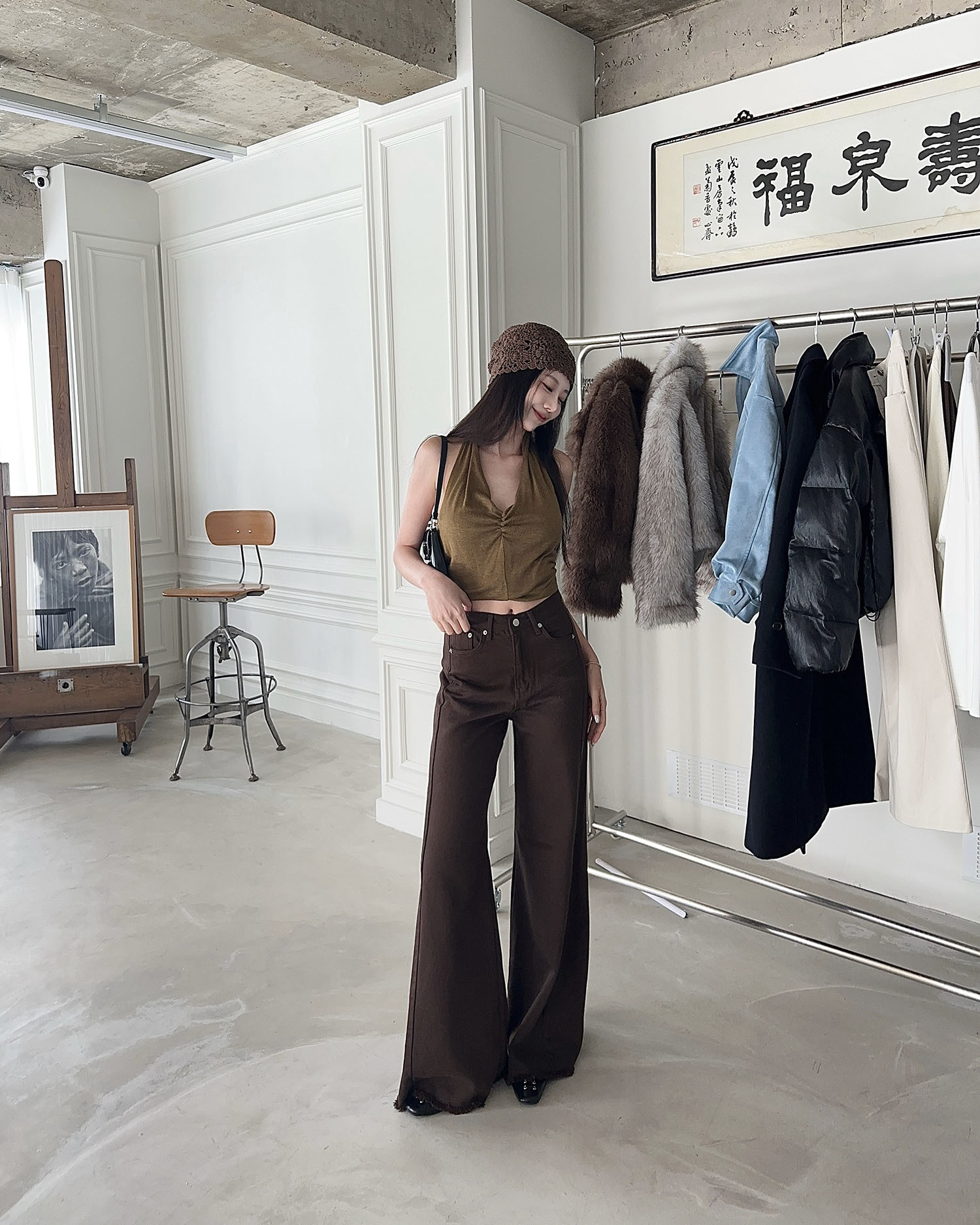 新色回歸B1135 必收❗超長腿鬚邊軟丹寧 / 深棕