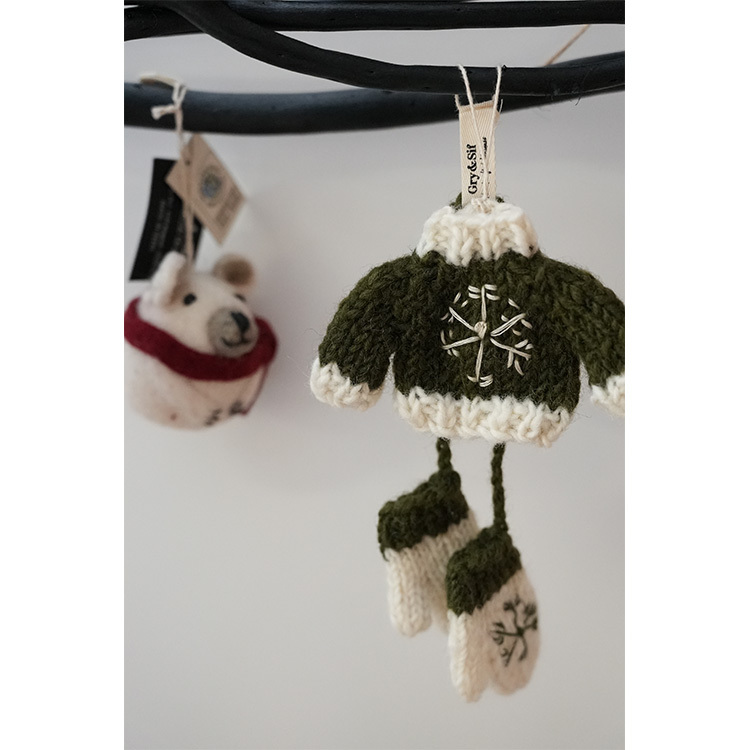 丹麥Gry&Sif 聖誕掛飾-Knitted Sweater&Gloves-Green(10925)