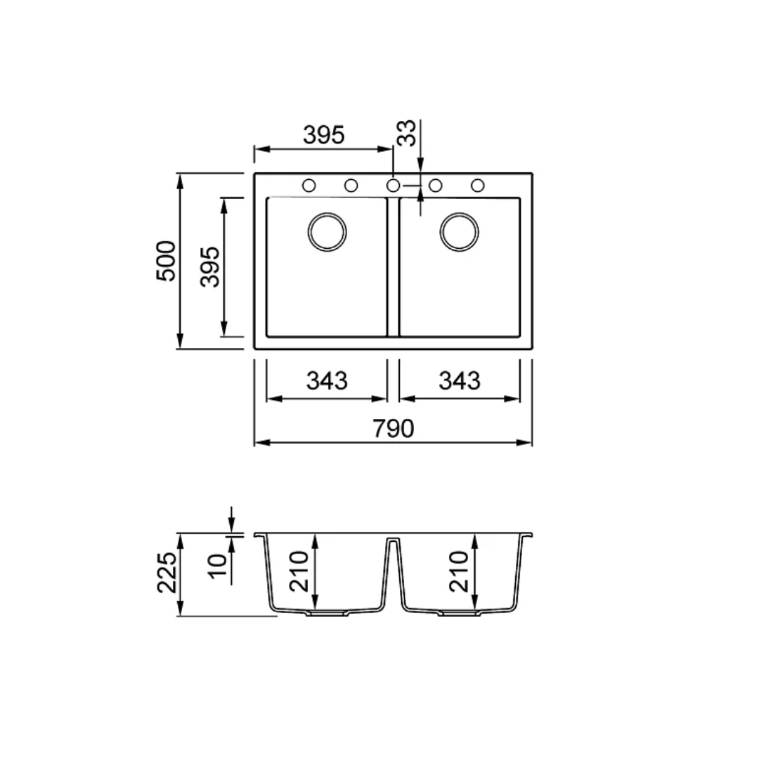Elleci Quadra Standard 350 Ghisa花崗岩石黑色廚房枱上鋅盆 (不包括安裝)
