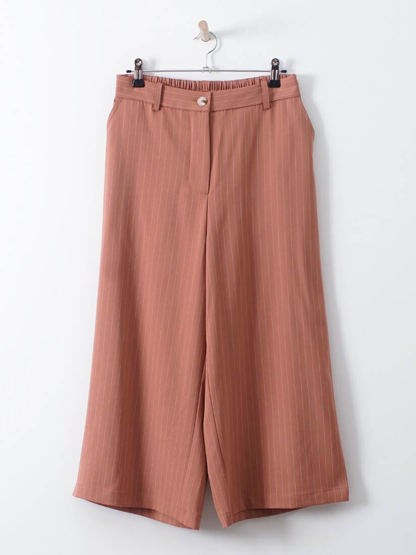 休閒感條紋八分寬褲