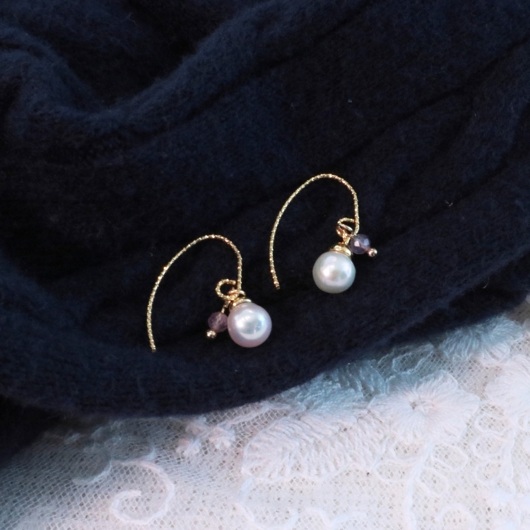 珍珠小姐的葡萄硬糖 紫水晶 天然珍珠 勾針 針式耳環
