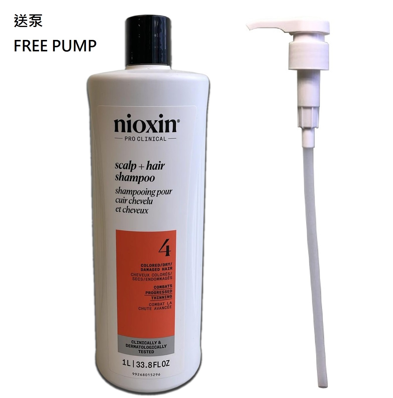 Nioxin 4 scalp+hair Shampoo 1000ml (Free Pump)(Colored/Dry/Damaged Hair)4號防脫髮洗髮露