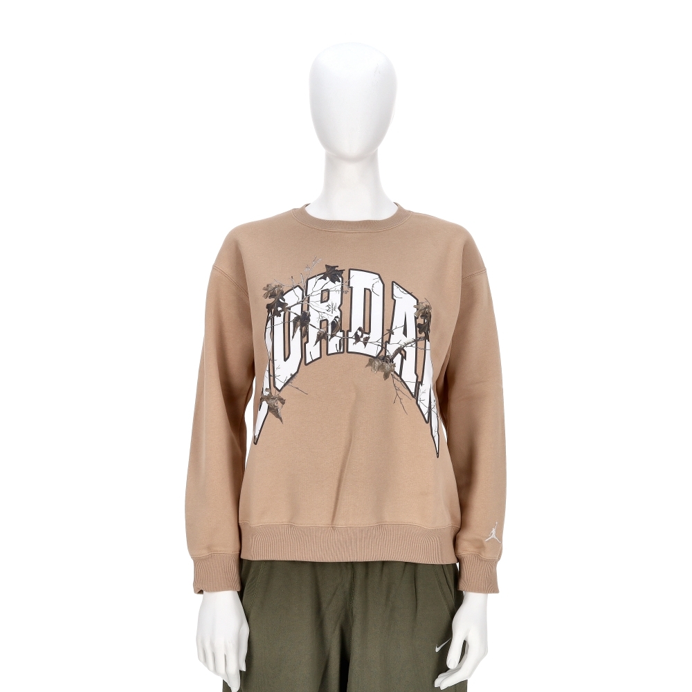 Nike J Brk Flc Crew Gfx Rlt 女款 卡其色 喬丹 寬鬆 運動 休閒 長袖 HV0473-200