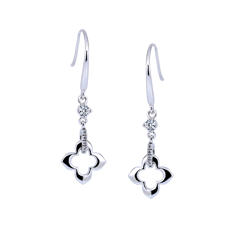 925純銀「Lucky clover」晶鑽耳環-ADSNE0060