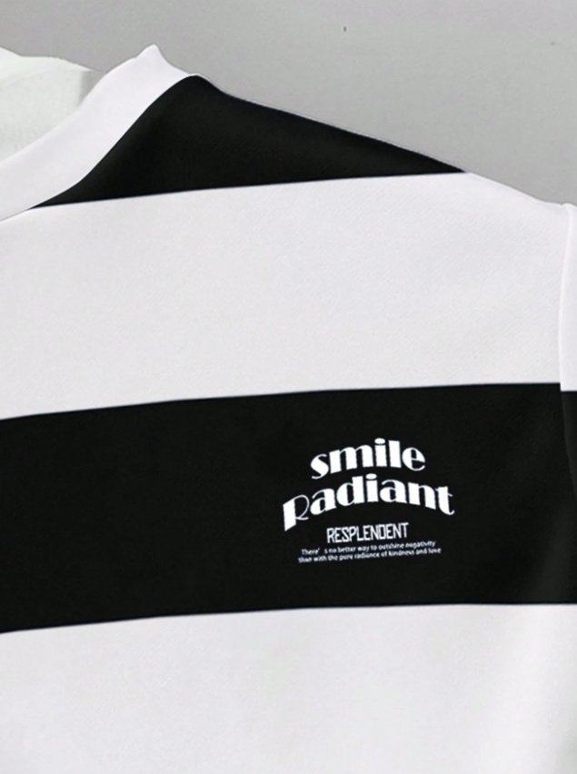 KADMAX大尺碼-秋冬長袖休閒拚色立領條紋大學TEE〈KSMS2605〉