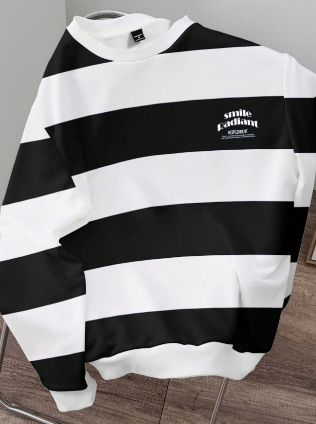 KADMAX大尺碼-秋冬長袖休閒拚色立領條紋大學TEE〈KSMS2605〉