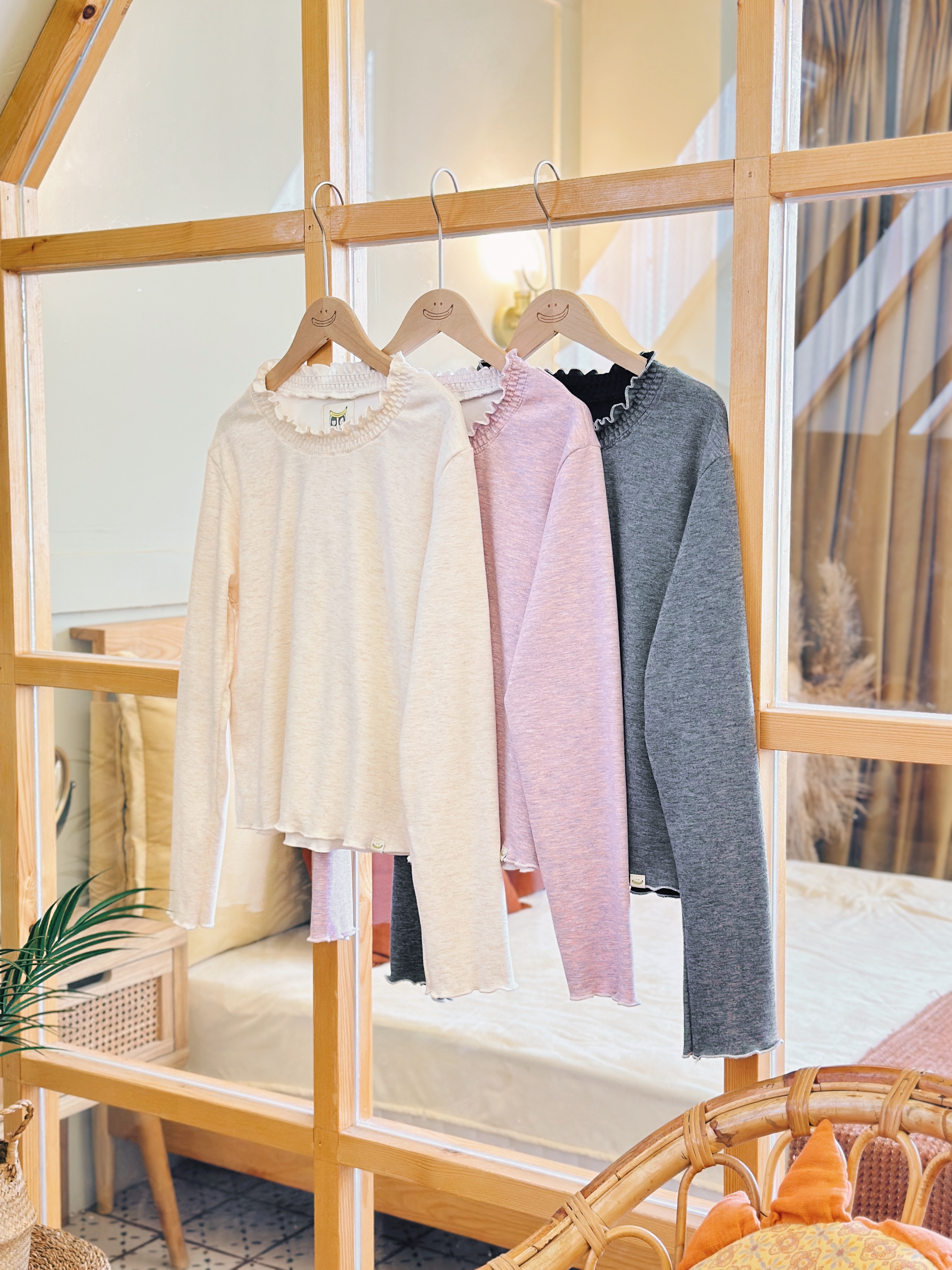 三色 / 柔軟混色磨毛長袖上衣 / Soft Marl Brushed Long Sleeve Top