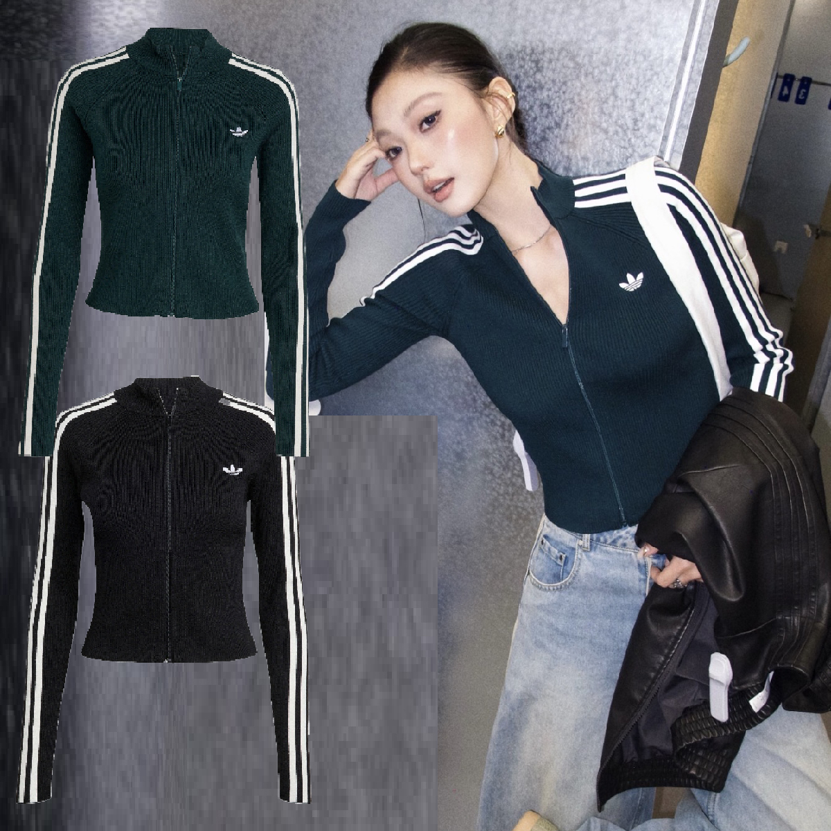 女款 ADIDAS ORIGINALS JACKET 黑色 綠色 立領 三葉草 針織 短版 休閒 運動 外套【JY2597/JY2599】ADLP
