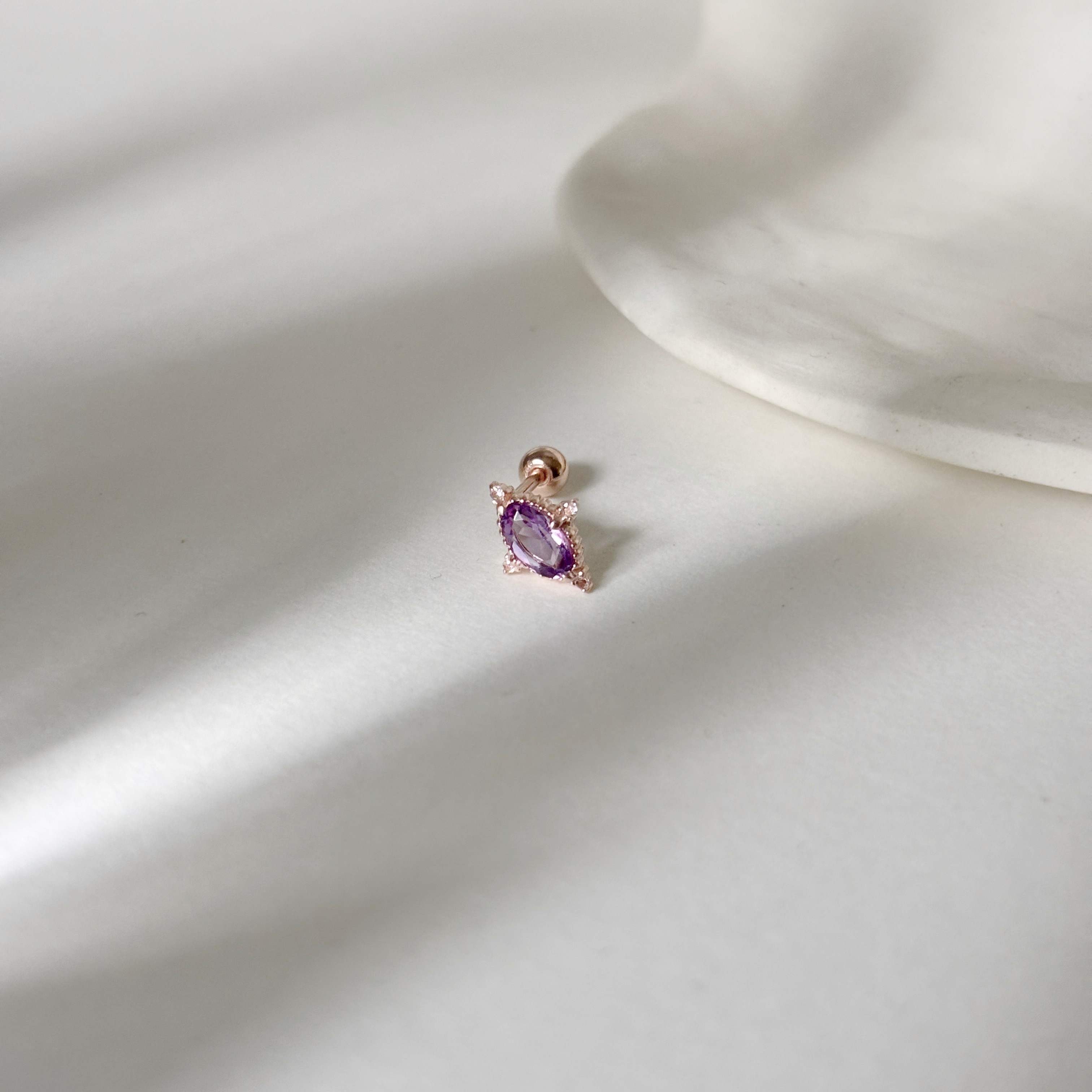 星光橢圓紫水晶轉珠耳環