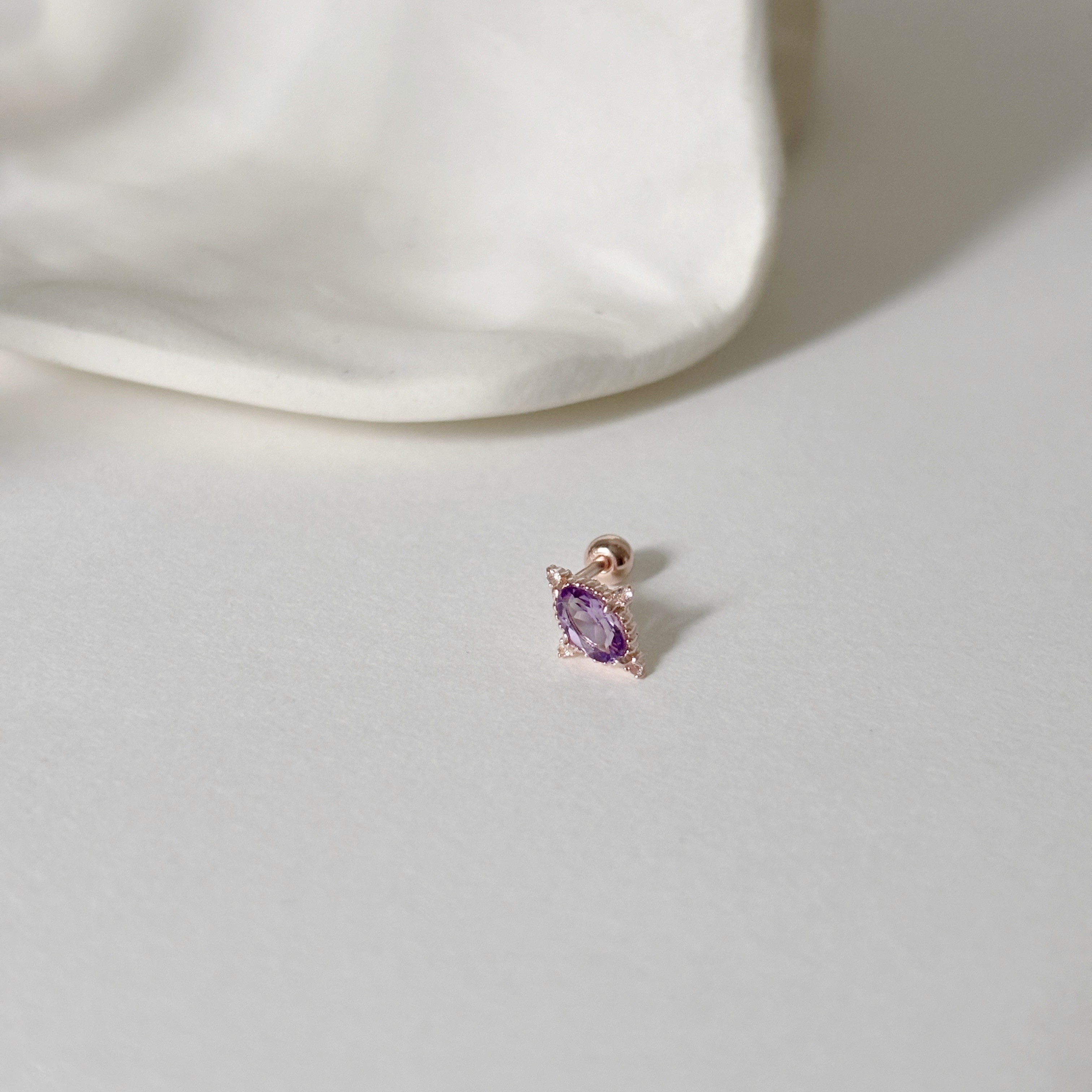 星光橢圓紫水晶轉珠耳環