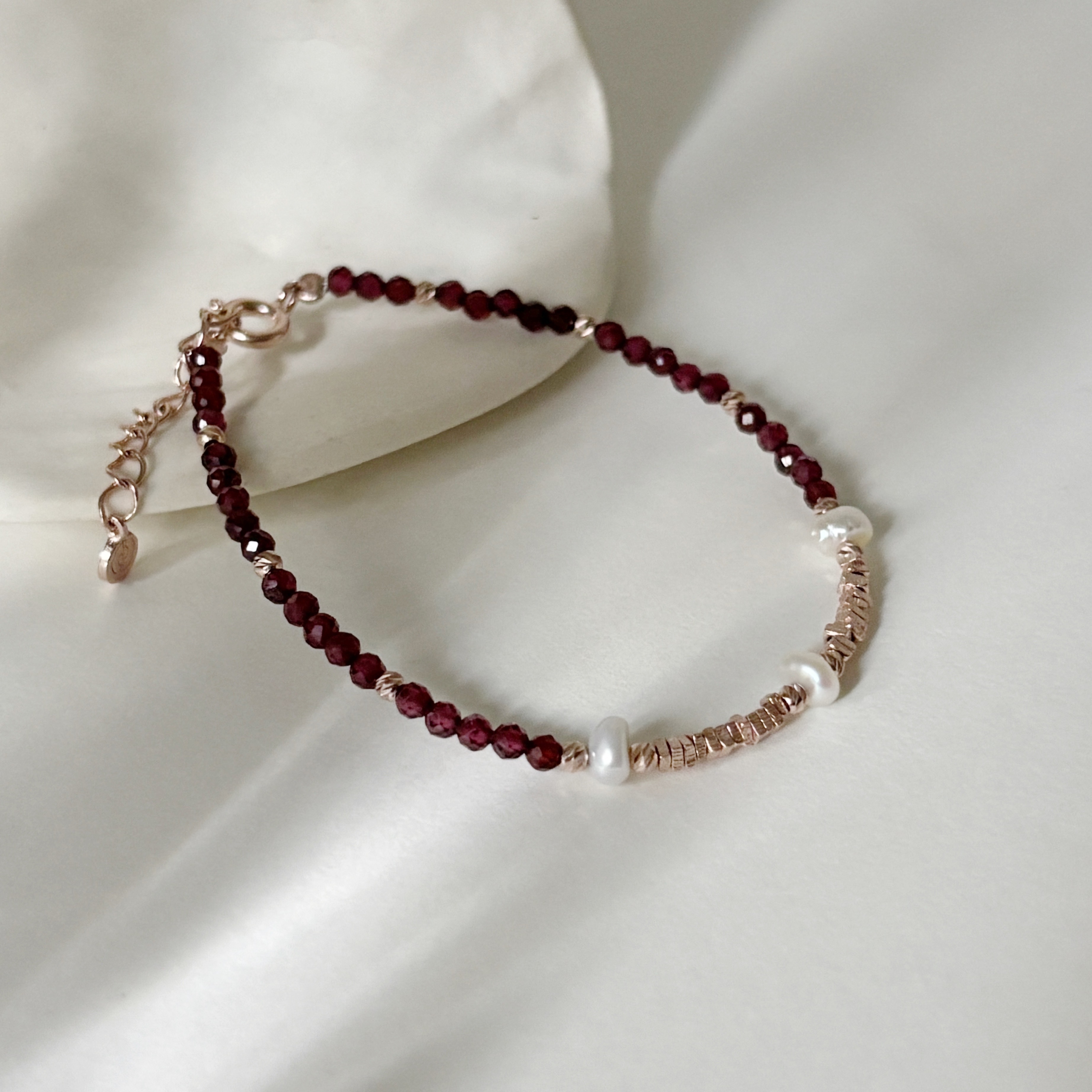 石榴石珍珠碎碎銀手工手環