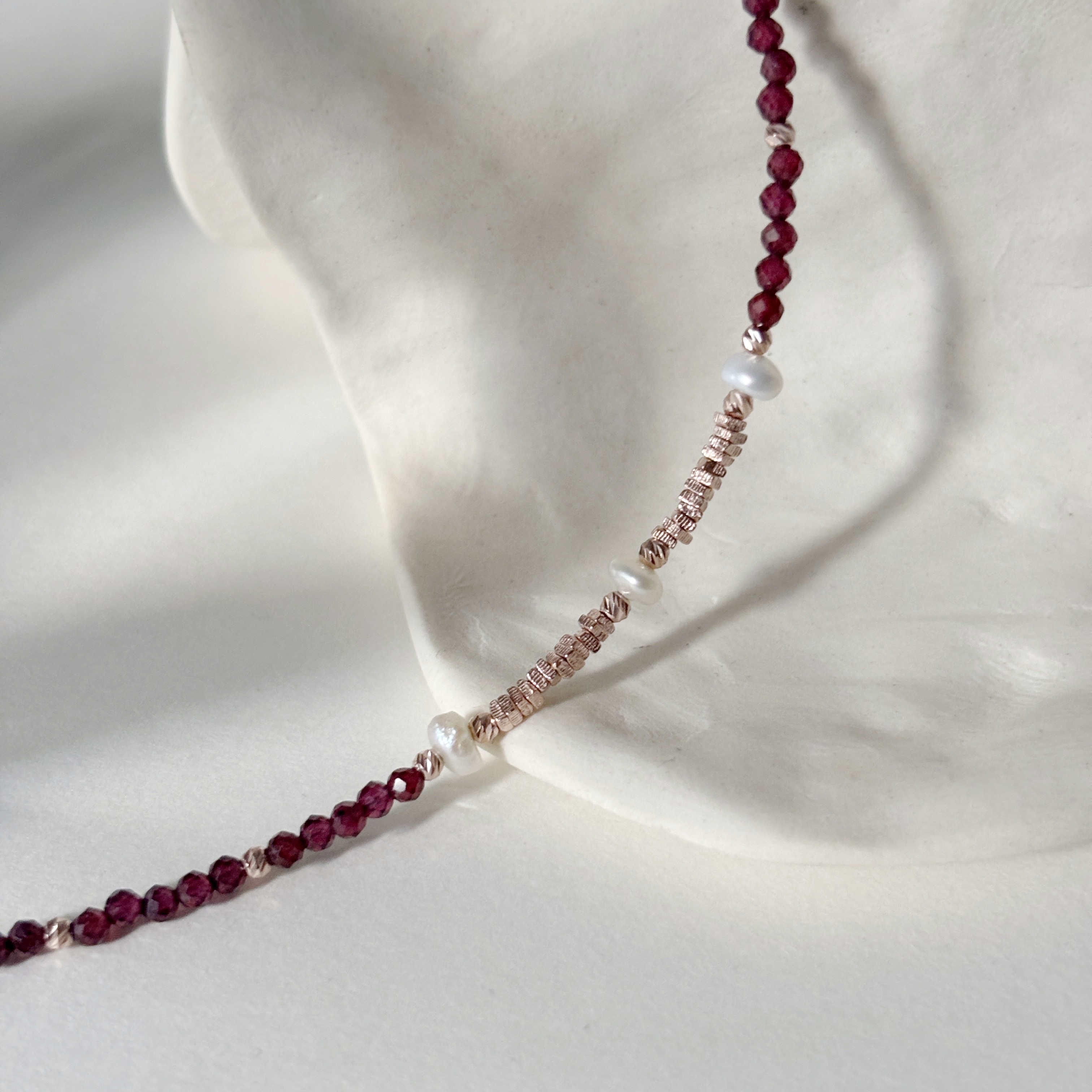 石榴石珍珠碎碎銀手工手環