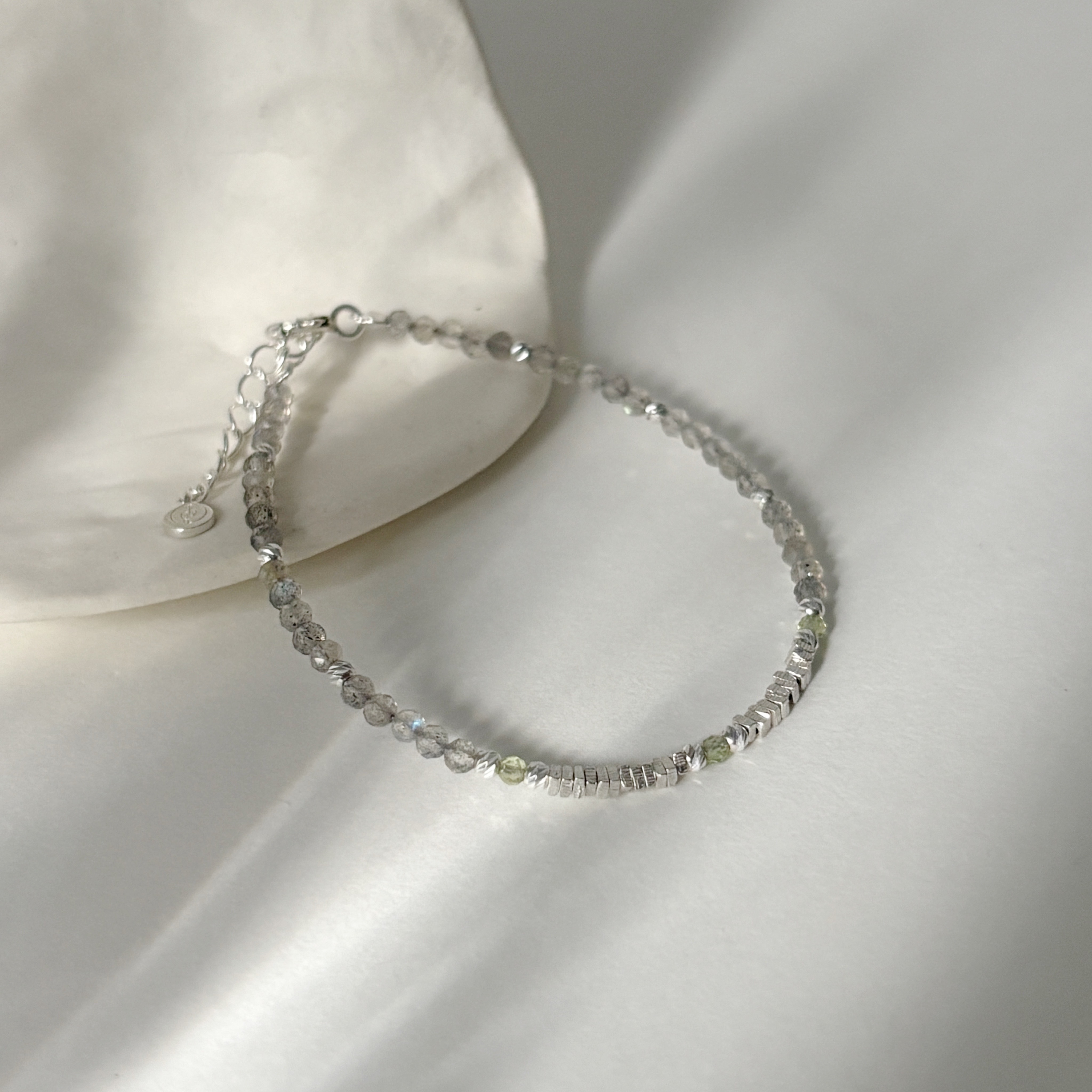 拉長橄欖石碎碎銀手工手環