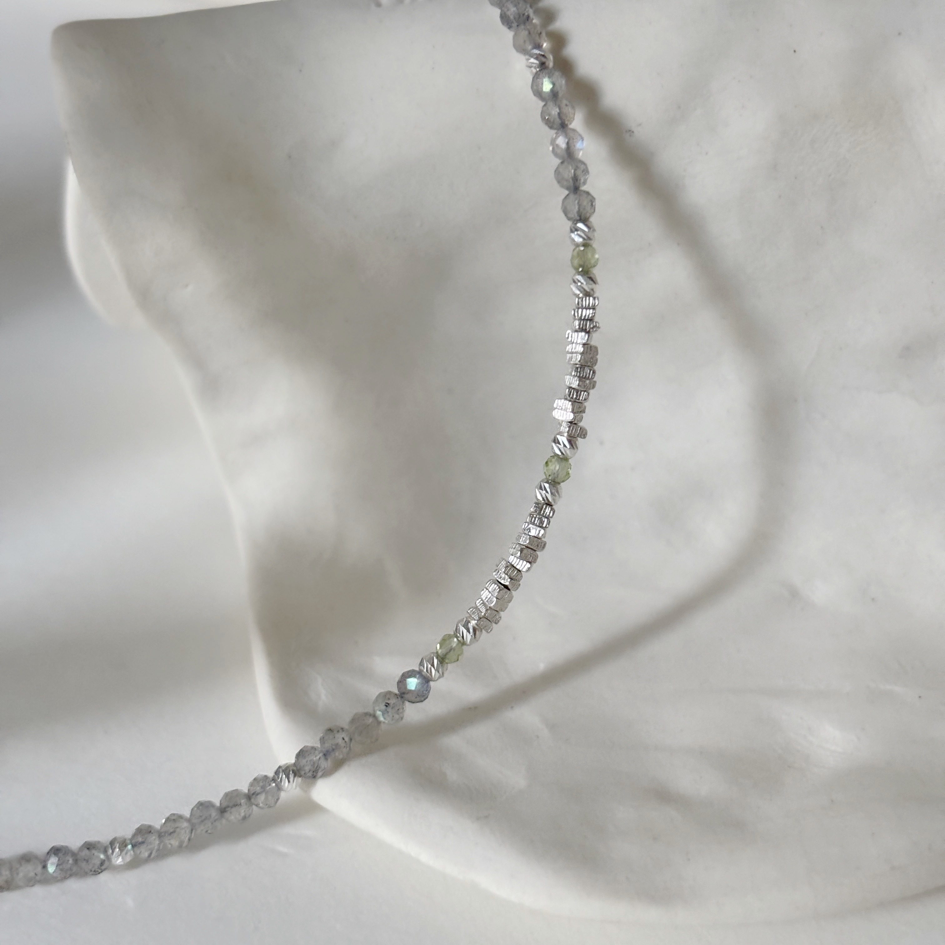 拉長橄欖石碎碎銀手工手環