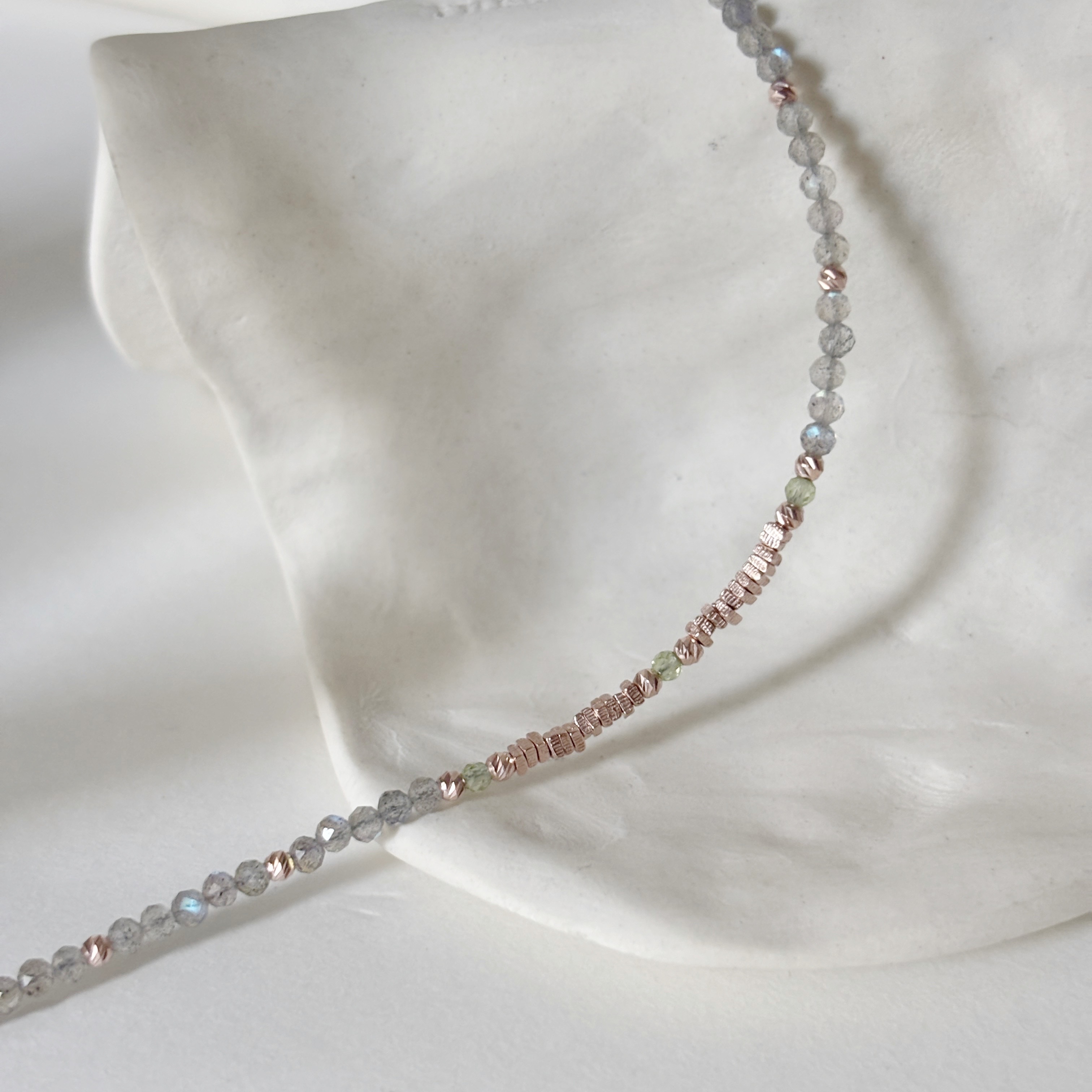 拉長橄欖石碎碎銀手工手環