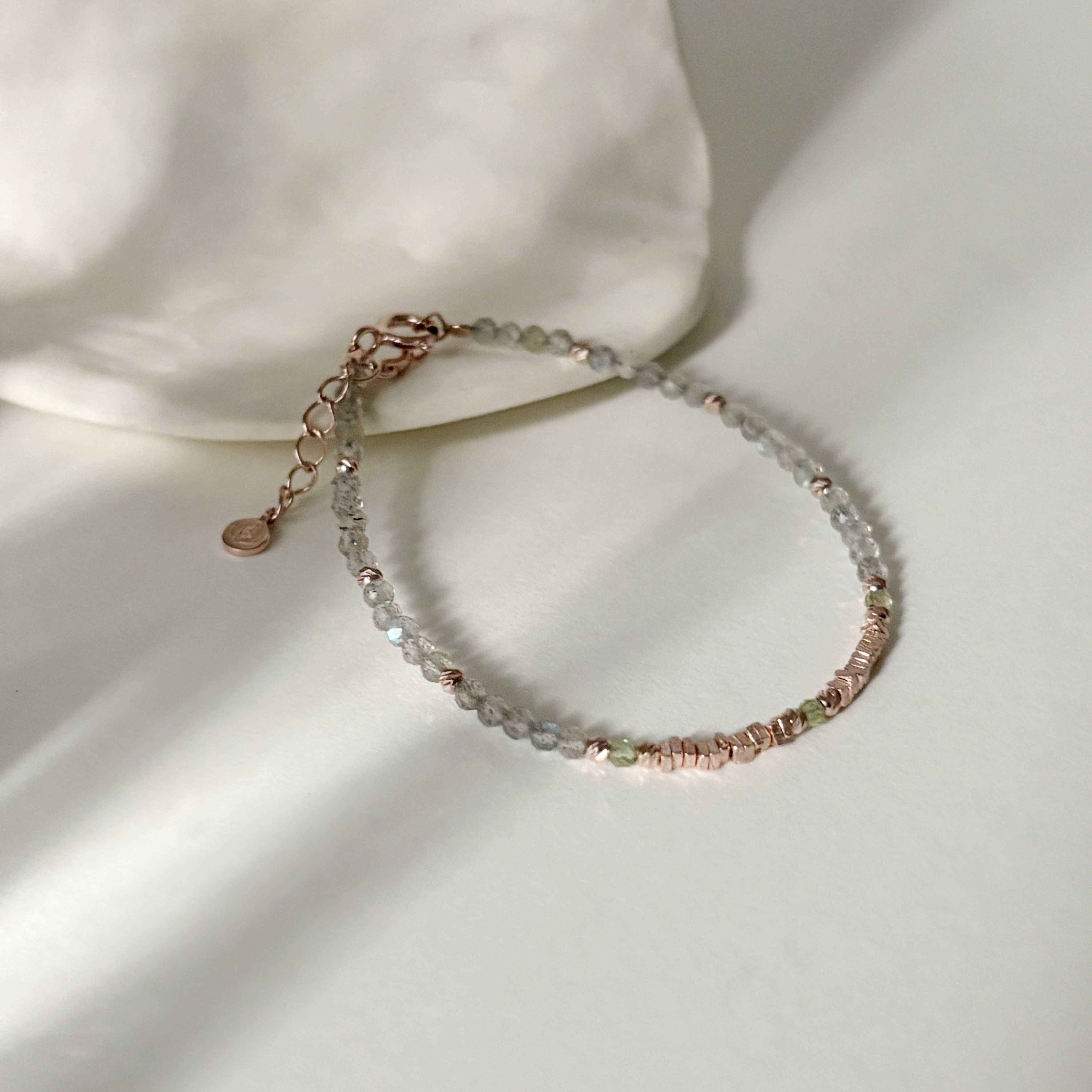 拉長橄欖石碎碎銀手工手環