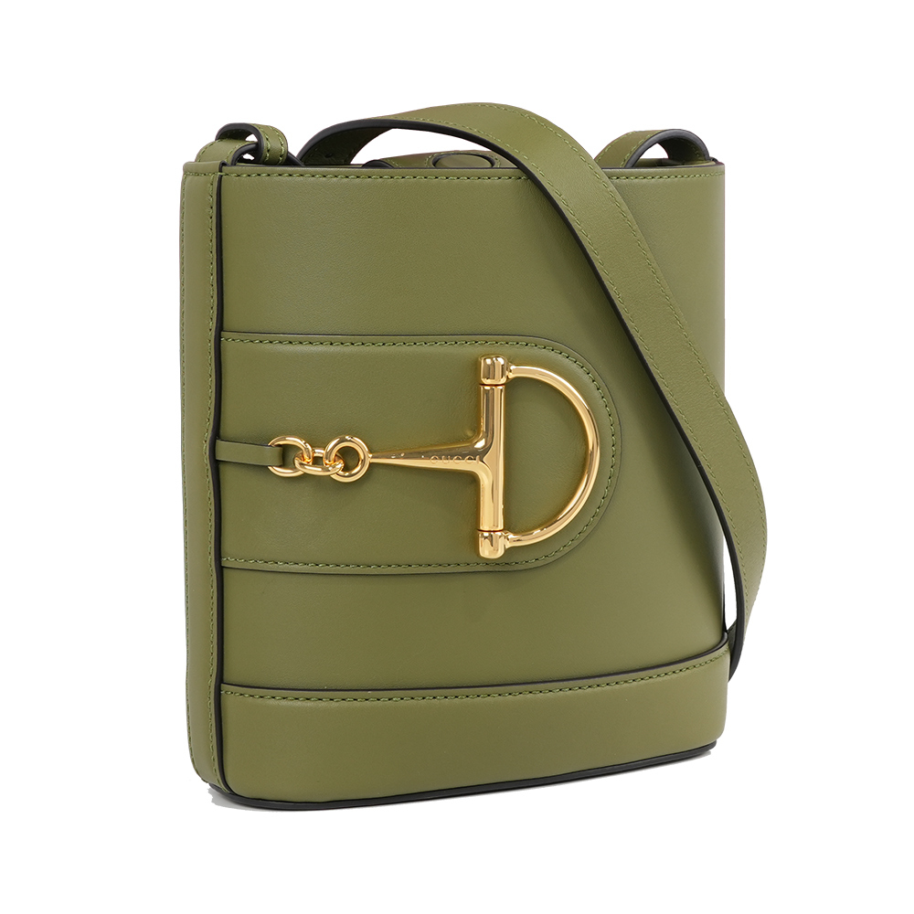 【GUCCI】73 馬銜金屬標誌迷你水桶包(綠色)