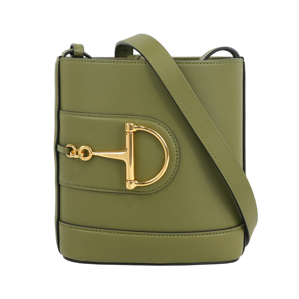 【GUCCI】73 馬銜金屬標誌迷你水桶包(綠色)