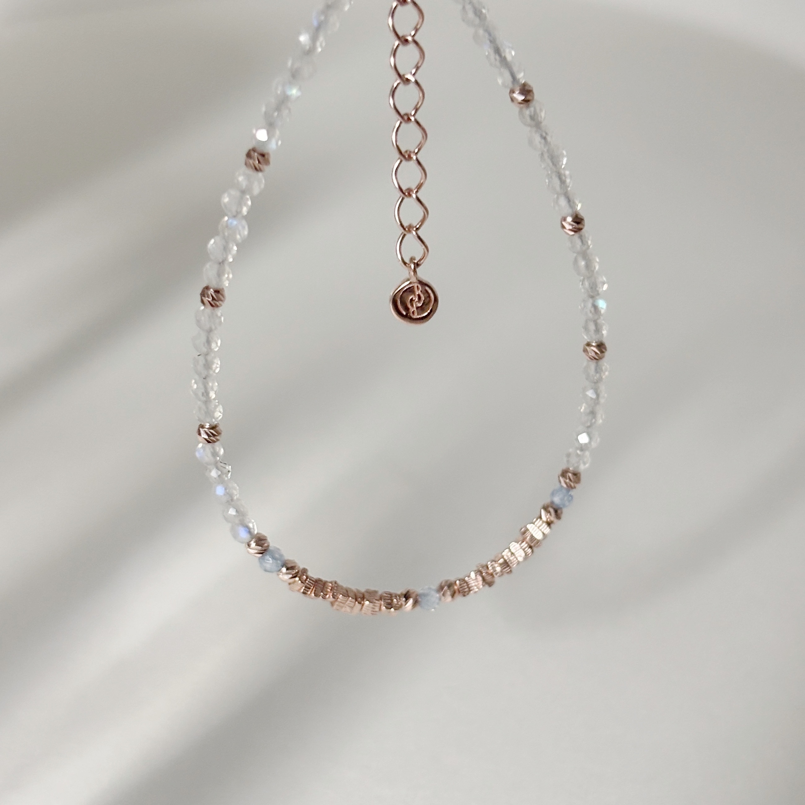 月光托帕石碎碎銀手工手環