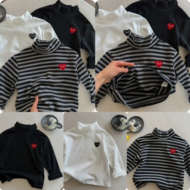 兒童愛心刺繡高領德絨保暖上衣 - 2502657