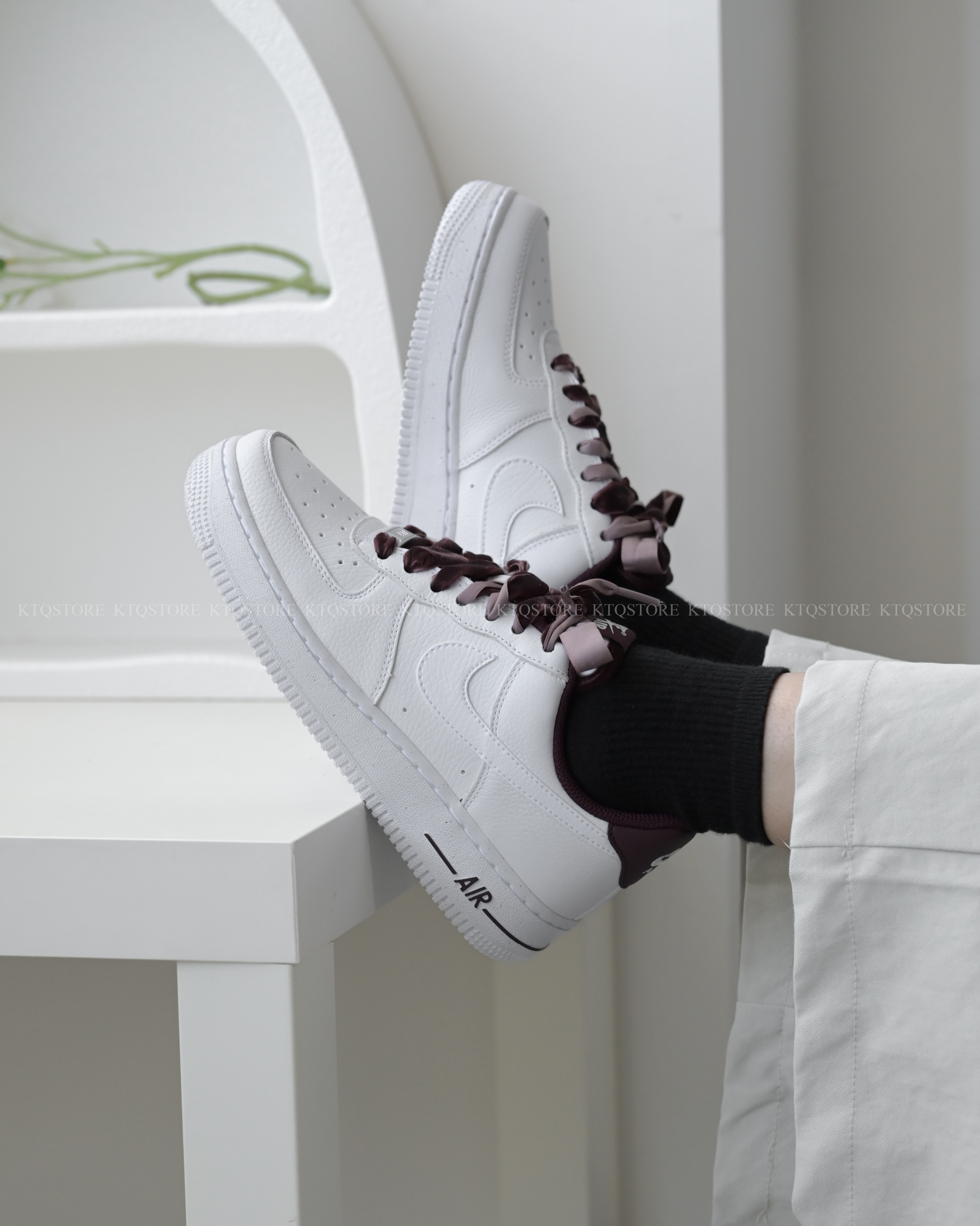 KTQ STORE ‧ Nike Air Force 1 Vintage 酒紅絲綢緞帶 純白酒紅 女款 HV4403-600